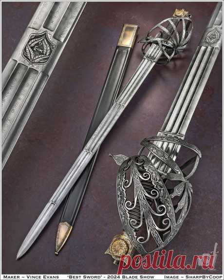 Меч с развитой гардой Паппенхеймер (англ. Pappenheimer sword) от Vince Evans. «Best Sword» - 2024 Blade Show. Гравировка. Литьё.