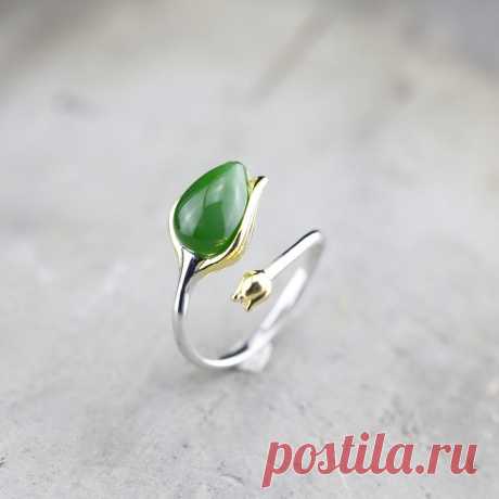 Green Hetian jade Open ring-925 Silver Ring-opal ring-Boho | Etsy
