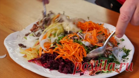 Сибирский салат Чафан. Из свеклы, моркови, капусты и мяса