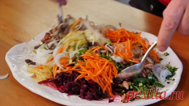 Сибирский салат Чафан. Из свеклы, моркови, капусты и мяса