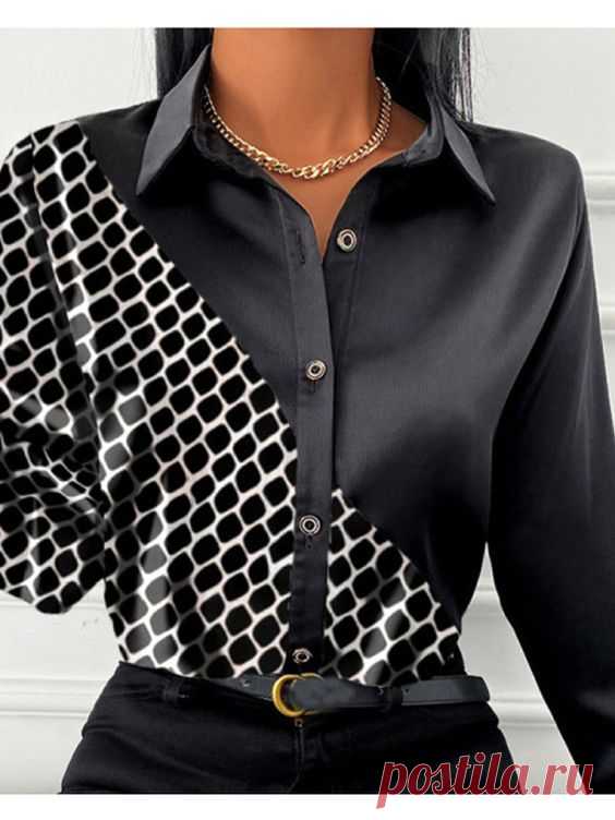 Fashion Printed Color Block Blouse - Minicousa.com