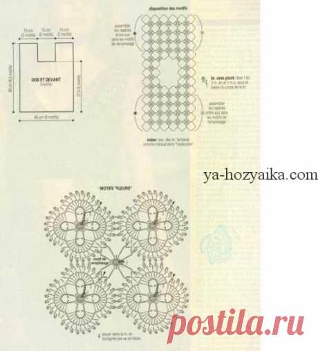 Кружевной топ крючком  схемы. Топ из ажурных мотивов крючком
