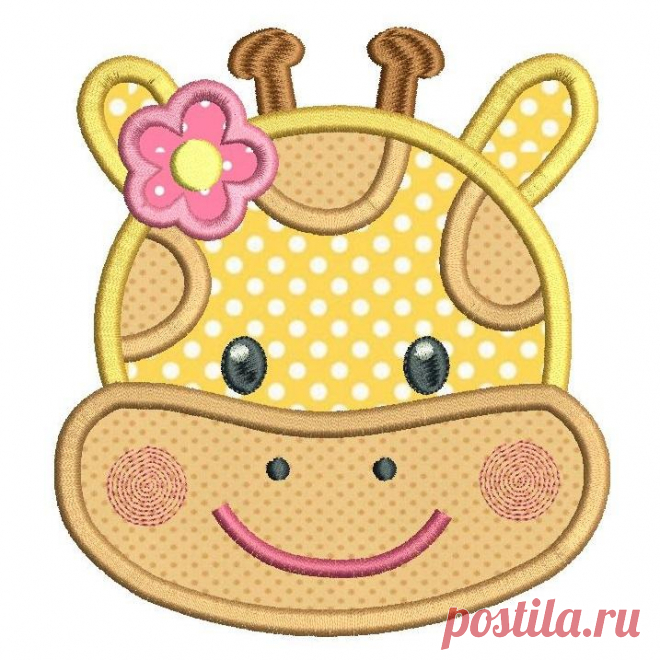 Girl Giraffe Face Applique (SA542-4) This is a cute little girl giraffe face applique machine embroidery design. So sweet. 3 sizes are supplied with your purchase for 4x4, 5x7, 6x10 inch hoops.