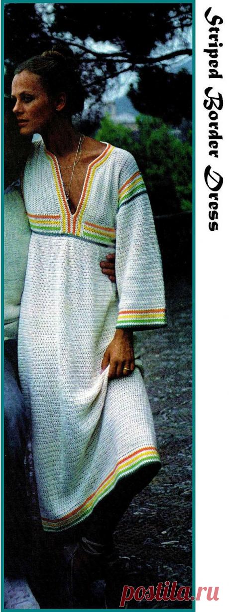 Vintage Crochet Hippie 70s STRIPED BORDER Dress от KinsieWoolShop
винтажное вязаное платье