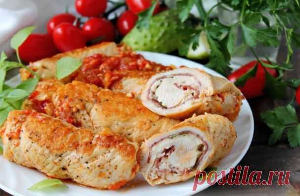 Куриные рулеты с ветчиной и сыром запечённые в духовке - Home-Cook.Net