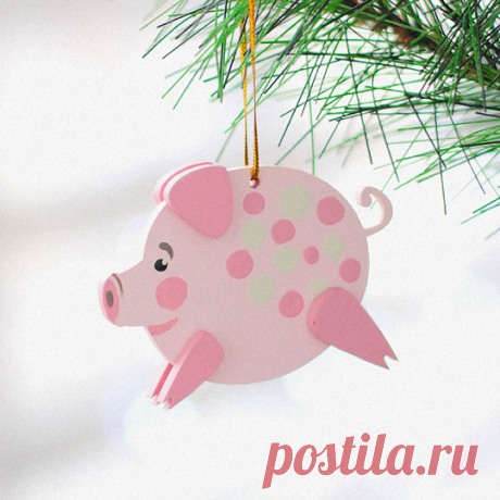 Игрушка елочная деревянная 'Свинка-копилка' купить в интернет-магазине PichShop, цена в Москве