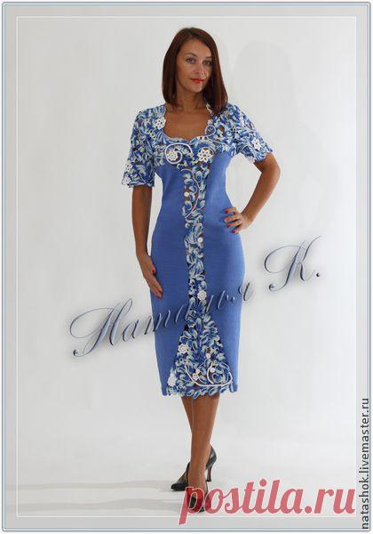 Платье Метелица - синий,кружево,ирландское кружево,ирландское вязание