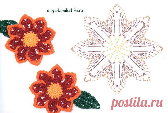 Вязаные цветы. 100 цветочных мотивов для вязания крючком со схемами.