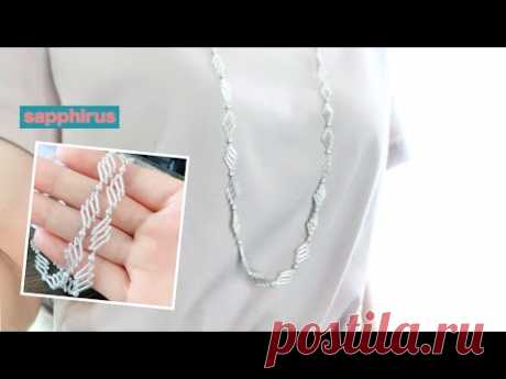 【ビーズステッチ】金属アレルギーの方におすすめ☆竹ビーズとパールのロングネックレス☆作り方　How to make a necklace using bugle beads and pearls