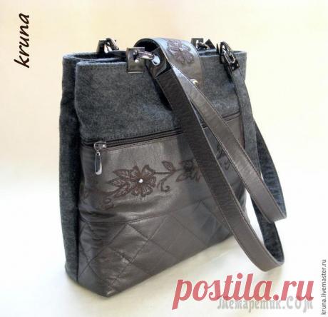 Шьем комбинированную сумку из кожи и фетра Сложность: средняя
Время работы: 1 день
Материалы: фетр, кожа, подкладочная ткань, спанбонд, фурнитура, нитки, клей, изолон, ножницы, макетный нож, бумага, швейная машина
Со слов автора. Сегодня я пок...