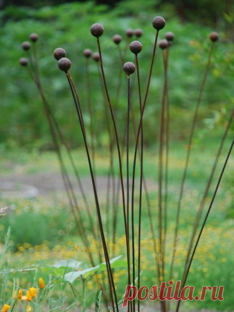 Free Shipping Kinetic Metal Garden Art Sculpture- Grouping of 7 -1"balls that will rust! Boxed 4" X 4" X 48" -All items listed here are uncoated. They are about 40” at their tallest out of the ground…
