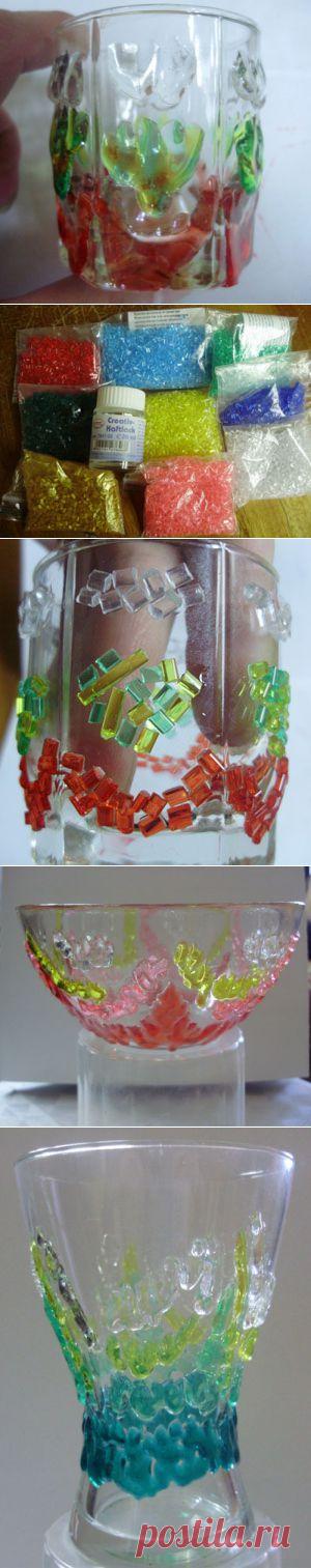 Декорирование стеклянных предметов гранулами для запекания..
