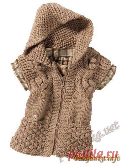 ЖИЛЕТ С КАПЮШОНОМ ДЛЯ ДЕТЕЙ ОТ 6 до 16 лет (СПИЦЫ)