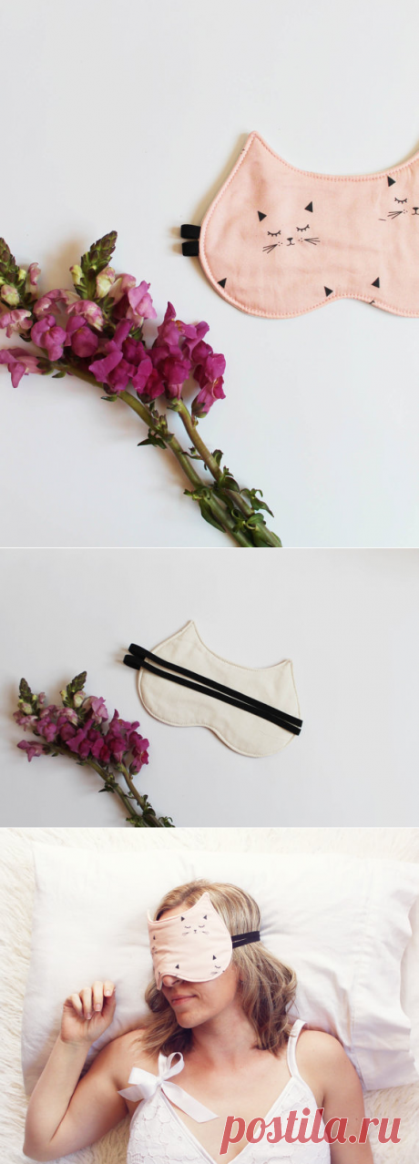 Peach and Black Modern Cat Ears Sleep Mask Kitty Mask от ohhhlulu