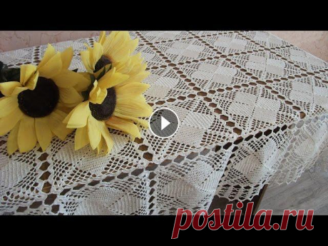 СКАТЕРТЬ ВЯЗАНАЯ КРЮЧКОМ ИЗ МОТИВОВ Скатерть ручной работы, связана крючком №1,25 из х/б ниток &quot;роза&quot; . Размер скатерти 110х150 см. Расход ниток - 0,5 кг. (в ролике неверно озв...