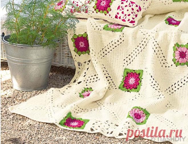 Плед с цветными квадратами крючком