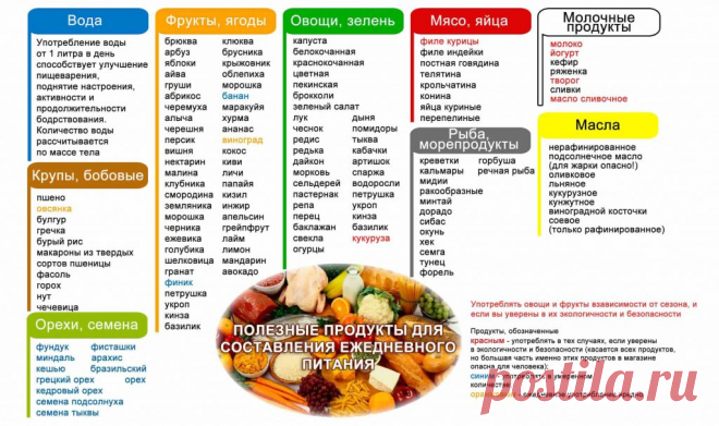 Список продуктов для правильного питания и похудения