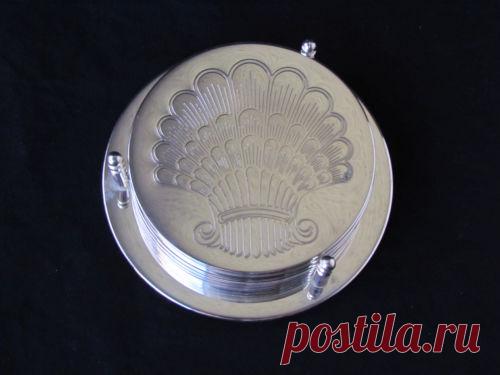 Set of 6 Beautiful Silver Plated Coaster Set w Base Shell Design | eBay