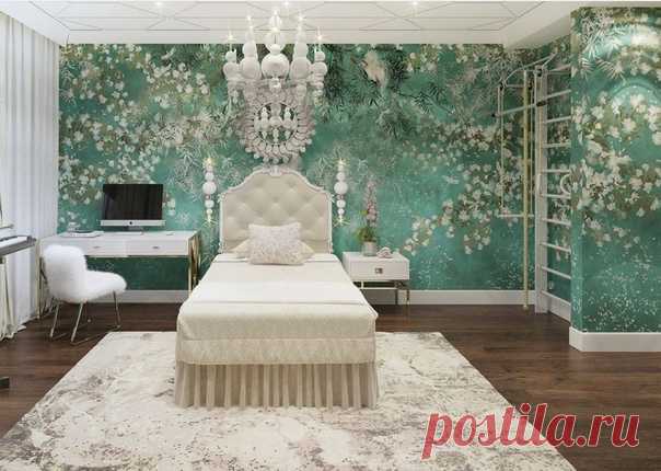 Роскошная комната подростка с рабочей зоной, спортивным углоком и музыкальным инструментом. Разместили все грамотно.