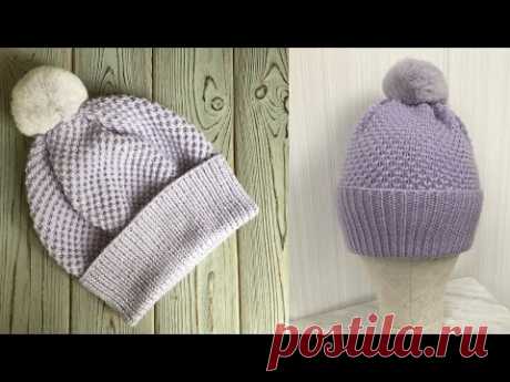 ВЯЗАНАЯ  ШАПКА  СПИЦАМИ С ОЧЕНЬ КРАСИВЫМ УЗОРОМ! KNITTEDHAT.