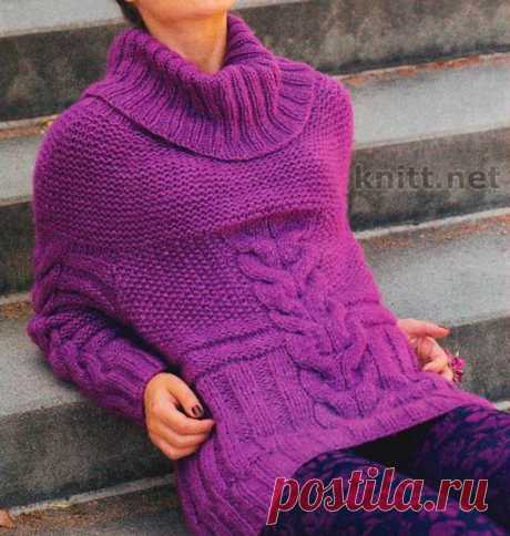 Свитер с центральной косой спицами | knitt.net