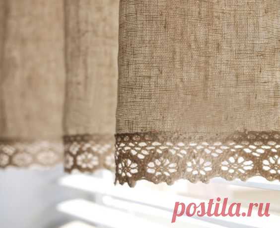 (13) Natural Linen Cotton Cafe Curtain Valance with Cotton Lace Trim. Made to Order. One Panel 51"W x 20"L. Custom Size Available. on Etsy, $11.99