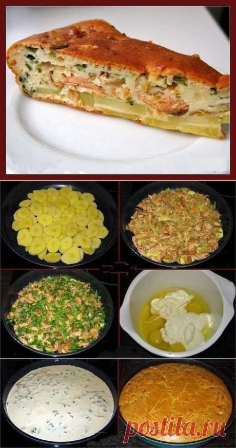 Рыбный заливной пирог с картошкой