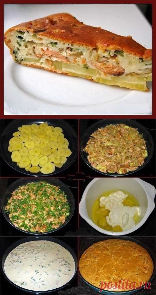 Рыбный заливной пирог с картошкой