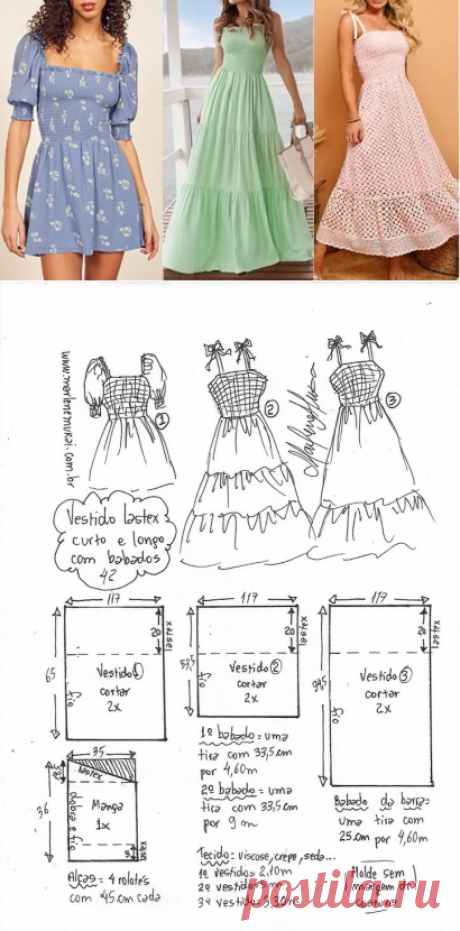 Vestido de lastex (curto ou longo, com ou sem babados, com alça ou manga) – Marlene Mukai