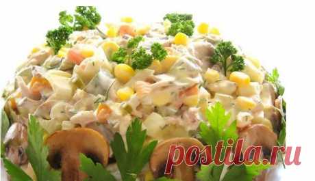 Диетический салат с курицей и грибами Можно даже на ночь!