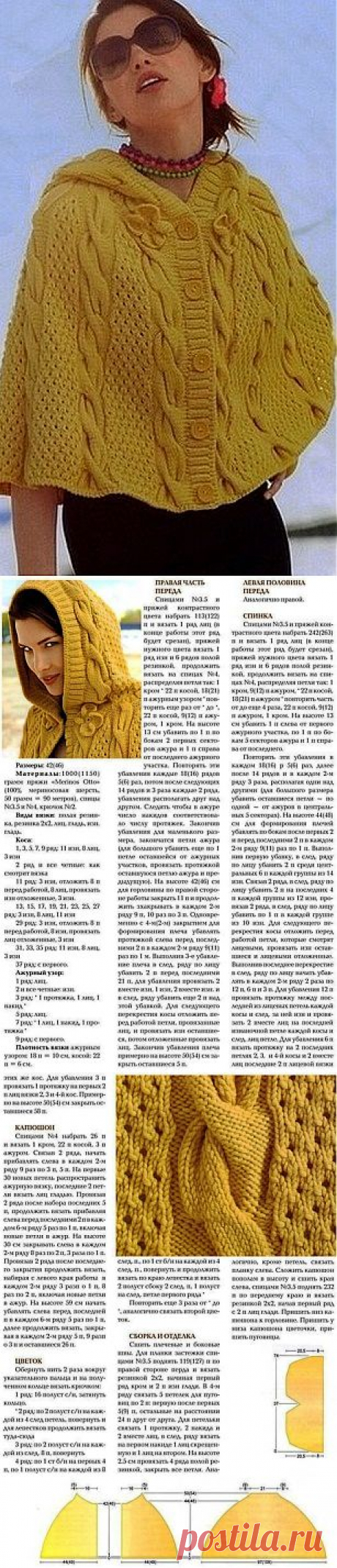 Накидка с капюшоном спицами / Вязание для женщин спицами. Схемы / PassionForum - мастер-классы по рукоделию