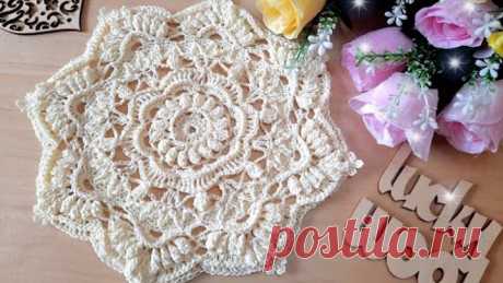 Волшебная, рельефная салфетка крючком "Созвездие". МК + схема.