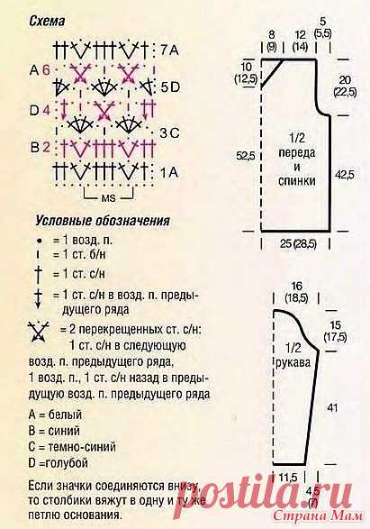 Синий белый голубой. Полосатый пуловер - Все в ажуре... (вязание крючком) - Страна Мам