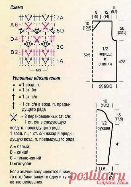 Синий белый голубой. Полосатый пуловер - Все в ажуре... (вязание крючком) - Страна Мам
