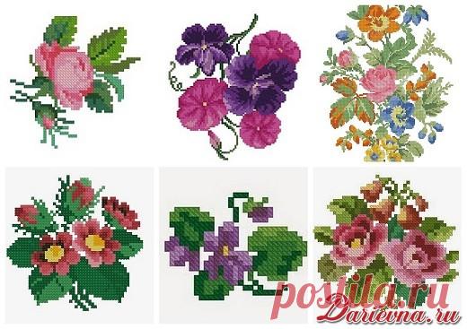 как сделать старинную вышивку: схемы цветов крестом