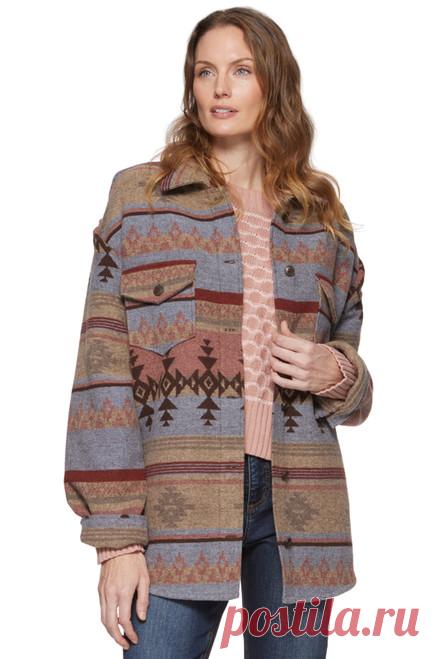 Threadgrit Ladies Taupe, Pink & Blue Juliana Southwest Print Shacket
