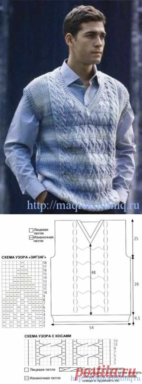 жилет мужской вязаный спицами