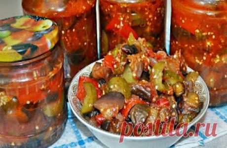 Самые вкусные рецепты: Рецепт приготовления салата из баклажан и огурцов на зиму в томатном соусе