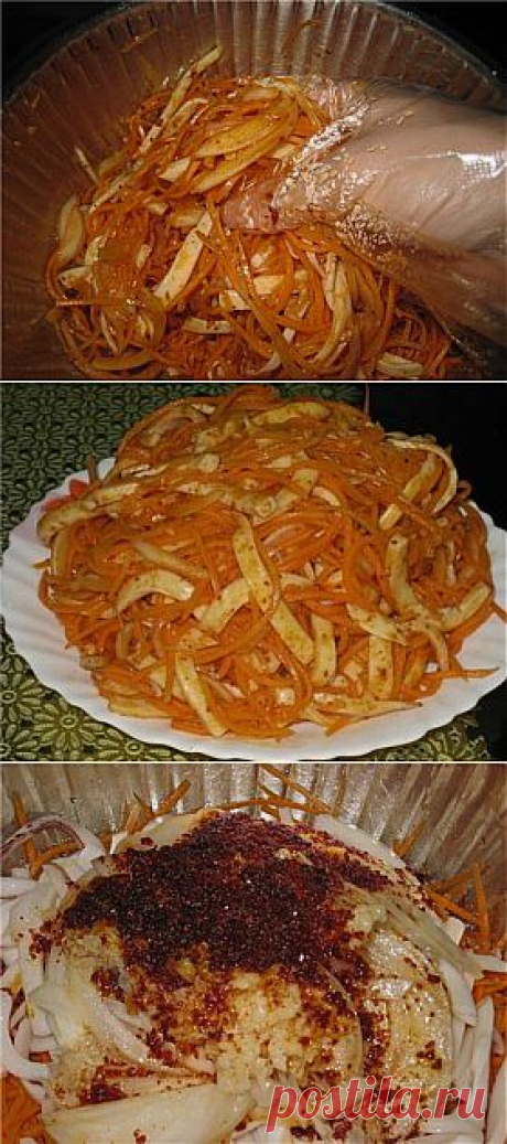 Морковь по корейски с кальмаром : Салаты и закуски : Кулинарные рецепты со всего мира