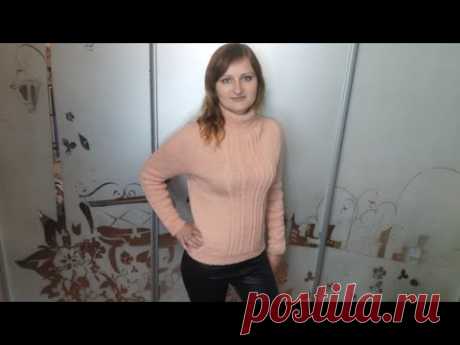 Красивый женский реглан погон сверху вниз. Вязание спицами.