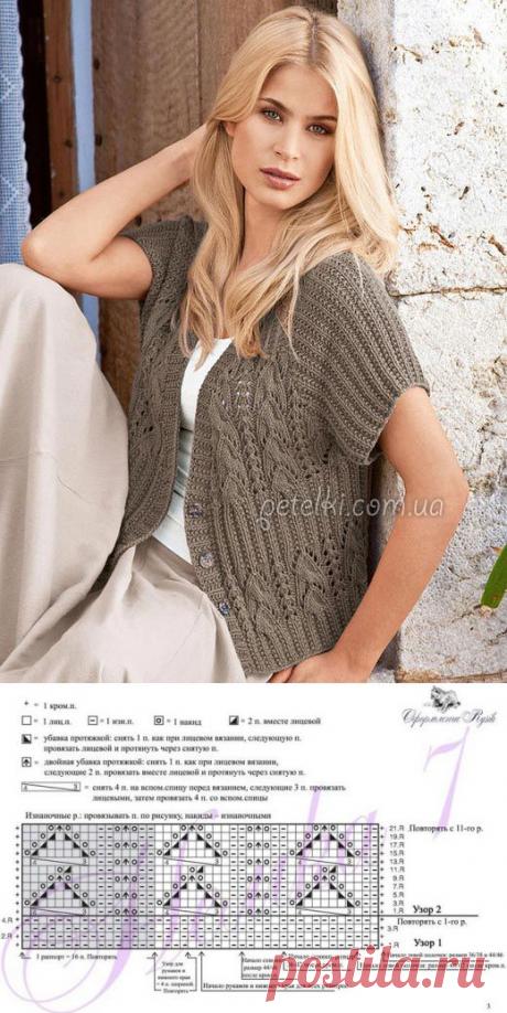 Очаровательный жакетик с коротким рукавом. Описание вязания, схемы