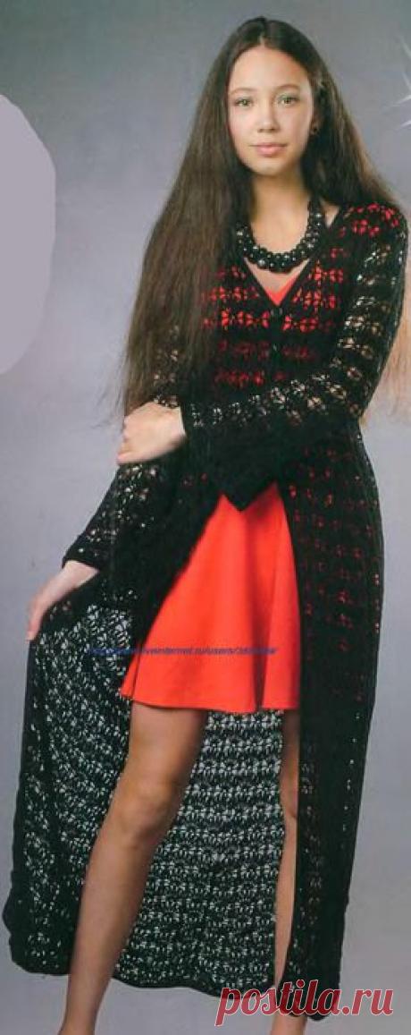 Длинный чёрный кардиган