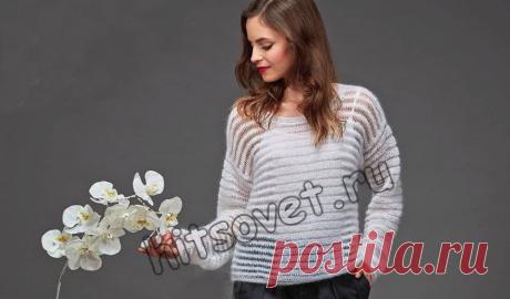 Стильный вязаный джемпер - Хитсовет Модная модель стильного полупрозрачного джемпера вязаного спицами со схемами и бесплатным описанием вязания.