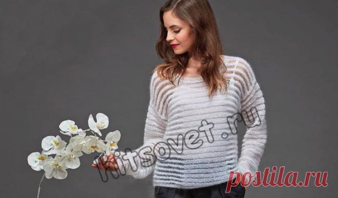 Стильный вязаный джемпер - Хитсовет Модная модель стильного полупрозрачного джемпера вязаного спицами со схемами и бесплатным описанием вязания.