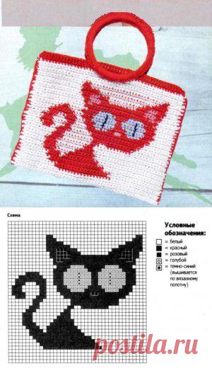 Детская вязаная сумка с кошкой крючком схема вязания | Вязаные сумки. ру