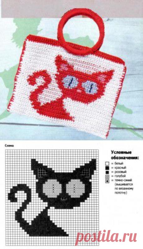 Детская вязаная сумка с кошкой крючком схема вязания | Вязаные сумки. ру