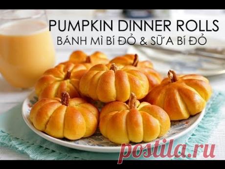 Soft & Fluffy PUMPKIN DINNER ROLL recipe - Cách làm BÁNH MÌ & SỮA BÍ ĐỎ
