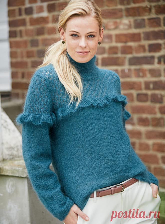 Свитер из мохера спицами с рюшами, схема вязания