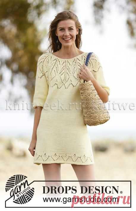 Короткое платье спицами с круглой ажурной кокеткой на knitweek.ru