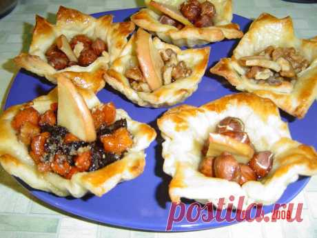 Сладкие корзиночки из слоёного теста с орехами и мёдом | Чудо Печка